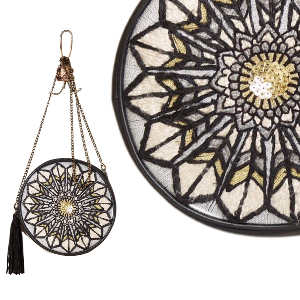 Anthropologie Round Evening Bag Embroidered Purse